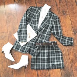 **SOLD** green and white plaid suit and skirt set